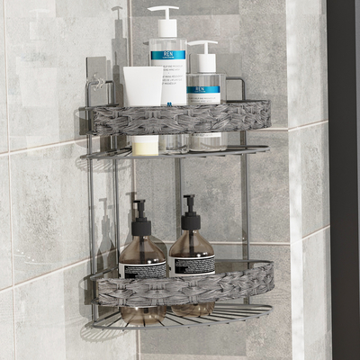 comprare Metallizzato per il bagno montato a parete 2 livelli organizzatore di filo di ferro fabbricazione online