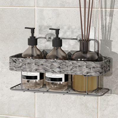 comprare Nessuna perforazione bagno Soluzione di stoccaggio muro montato cestino tessuto ferro filo doccia carrozzina fabbricazione online