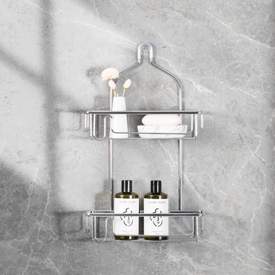 comprare Acciaio pendente bagno doccia carrozzina, Dual Tier doccia scaffale organizzatore fabbricazione online