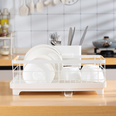 comprare Scaffale da cucina in metallo per l'essiccazione dei piatti con vassoio di plastica a goccia fabbricazione online