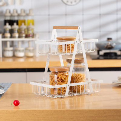 comprare Sostenibile Fruit Bowl Bread Basket Cucina Rack di stoccaggio a filo metallico 2 Tier fabbricazione online