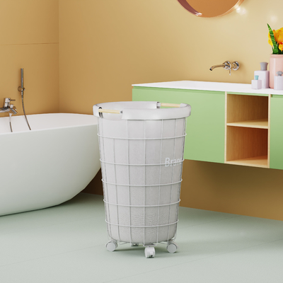 comprare Cesto di biancheria per uso domestico a filo con ruote Cesto di abbigliamento in metallo 400x419x583mm fabbricazione online