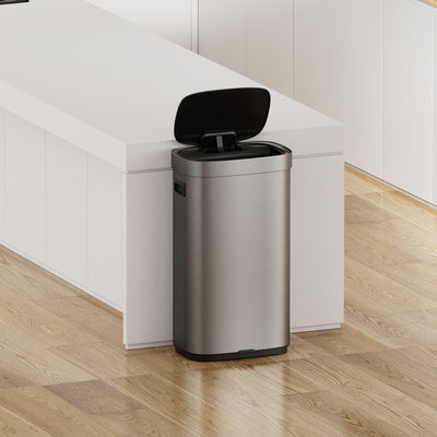 comprare Cestino intelligente in acciaio inossidabile da 80L per uso domestico con sensore senza contatto e tipo di copertura rotante fabbricazione online