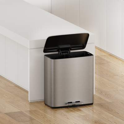 comprare 2 compartimenti bidone di rifiuti in acciaio inossidabile doppio bidone di riciclaggio 28L*2 per la cucina riciclaggio in abitazioni sostenibili fabbricazione online