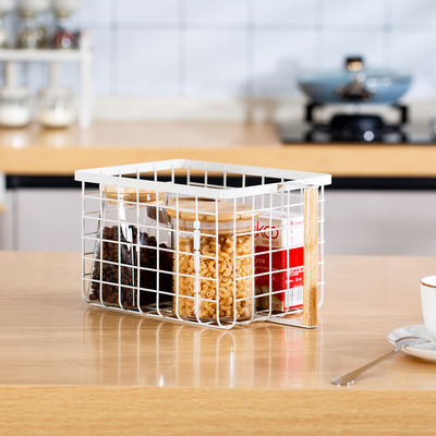 comprare Organizzatore di armadio Organizzatore di cucina Organizzatore moderno decorativo Casa bianca Organizzatore di tavolo in metallo Manico di legno Cavi di stoccaggio in ferro fabbricazione online