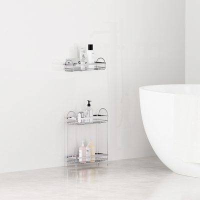 comprare Non-perforazione montato a parete doccia Caddy in acciaio inossidabile facile da installare organizzatore di risparmio di spazio scaffale per organizzatori doccia bagno fabbricazione online