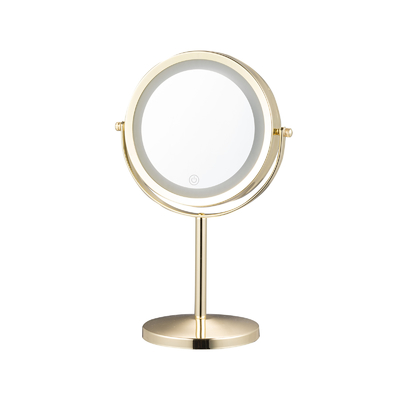 comprare Metallo rotondo in piedi Specchio di trucco con luci a led fabbricazione online