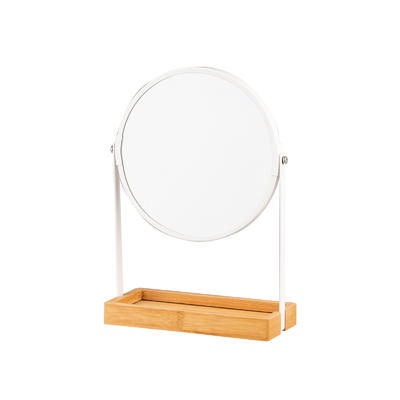 comprare Tavolo rotondo per il trucco Specchio con vassoio per gioielli in bambù fabbricazione online