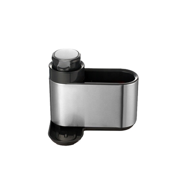 Organizzatore del lavandino di cucina, scaffale e distributore in acciaio inox.