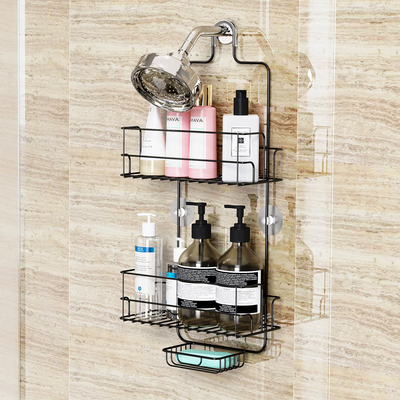 Sostenibile 2 Tier Rack Wire Rack bagno con ganci e design appeso