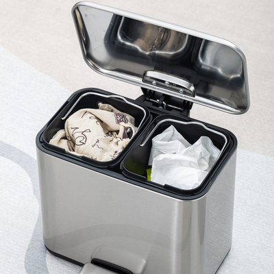 2 Compartimento Casa Bagno In acciaio inossidabile Pedal Bin Cestino 3L*2 Cestino di riciclo per luoghi interni e riciclo