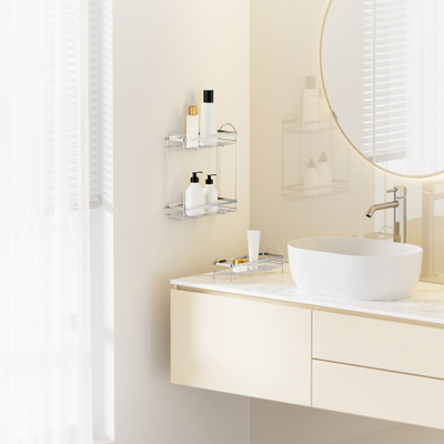 2 livelli Facile da installare senza perforazione montata a parete doccia Caddy organizzatore in acciaio inossidabile scaffale per il bagno