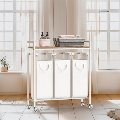 Utility KD Struttura 3 Divisione Grandi capacità ferro filo metallico Cesto di lavaggio con bancone e ruote Cesto di lavaggio