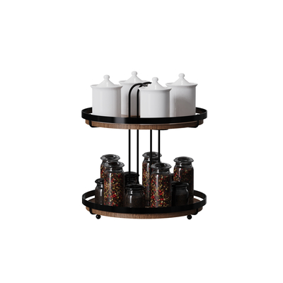2 livelli tipo in piedi elemento di legno Mdf rotondo per uso domestico multifunzionale organizzatore di cucina in metallo elegante organizzatore di condimenti