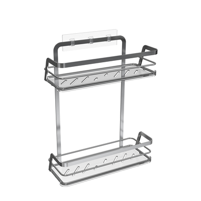 Elegante Organizzatore di bagno in metallo per uso domestico Tazza di aspirazione Rack di filo di ferro Acciaio inossidabile Senza trivellazione