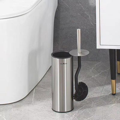 Spazzola per la pulizia del bagno a curva argento con porta in acciaio inossidabile OEM accettabile