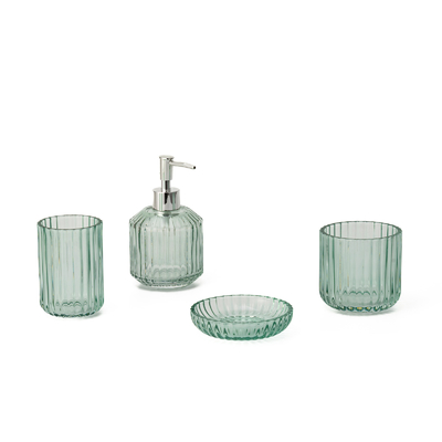 Striscia verticale Stile Dispensatore di schiuma di sapone di vetro Possessore spazzolino da denti Accessori da bagno Set