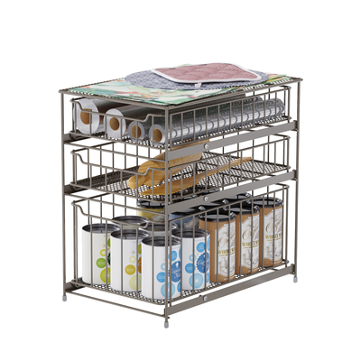 Cesto di stoccaggio in filo metallico impilabile multifunzionale Cesto di stoccaggio in cucina Cesto di stoccaggio sostenibile sotto organizzatore lavandino Cesto di stoccaggio scorrevole